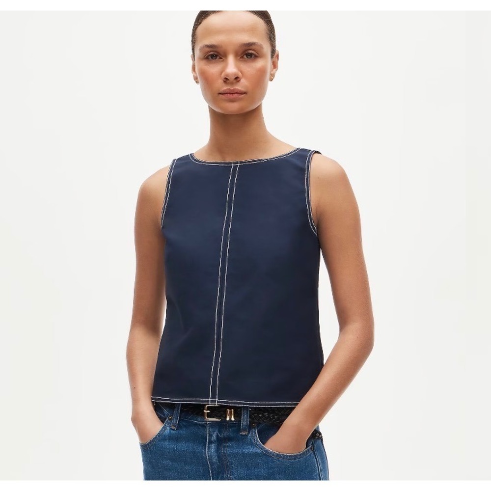 J.Crew Contrast-stitch shell top in double cotton poplin preppy money sz 18